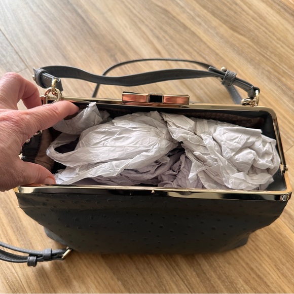 Kate Spade Victoria Falls Madeline Ostrich Embossed Satchel Stone Taupe Gray Bag - Picture 8 of 16